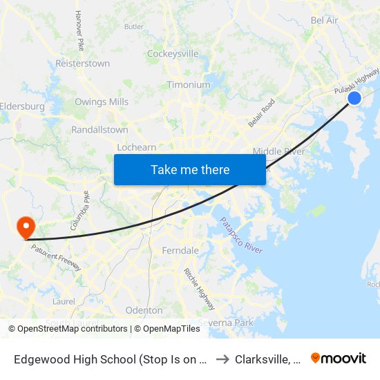 Edgewood High School (Stop Is on Willoughby Beach Rd) to Clarksville, Maryland map