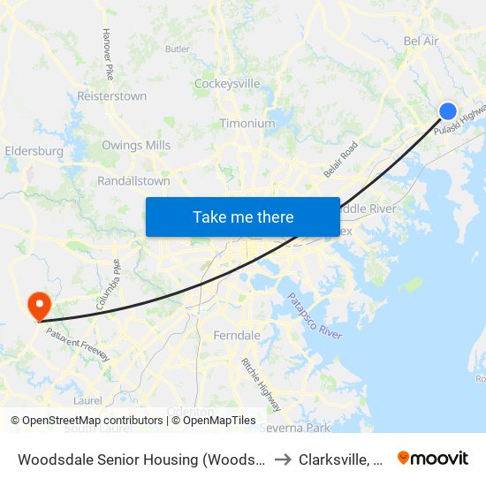 Woodsdale Senior Housing (Woodsdale Rd & Penny Ln) to Clarksville, Maryland map