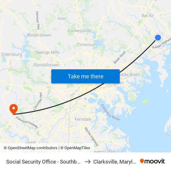 Social Security Office - Southbound to Clarksville, Maryland map