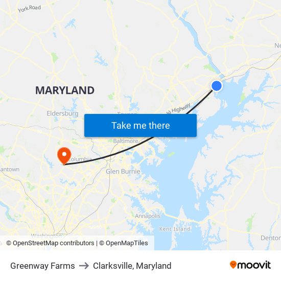 Greenway Farms to Clarksville, Maryland map