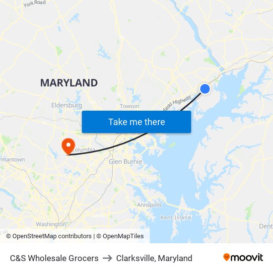 C&S Wholesale Grocers to Clarksville, Maryland map