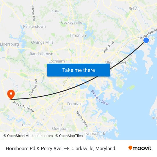 Hornbeam Rd & Perry Ave to Clarksville, Maryland map