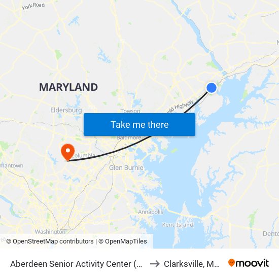 Aberdeen Senior Activity Center (7 Franklin St) to Clarksville, Maryland map