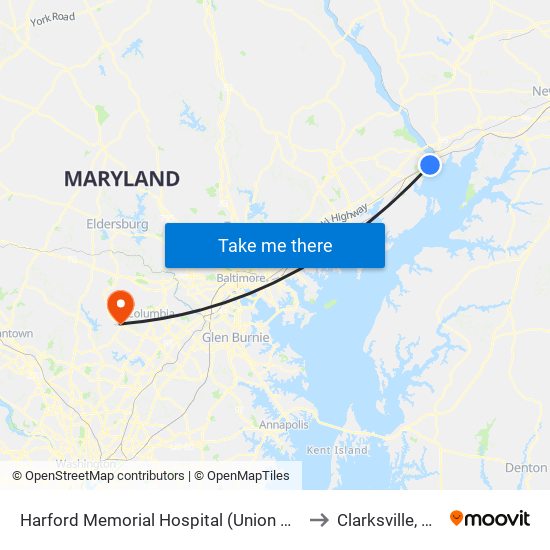 Harford Memorial Hospital (Union Ave & Revolution St) to Clarksville, Maryland map