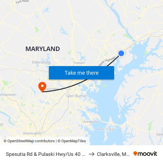 Spesutia Rd & Pulaski Hwy/Us 40 (At Graveyard) to Clarksville, Maryland map