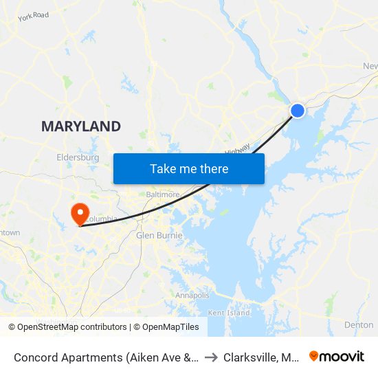 Concord Apartments (Aiken Ave & Concord Dr) to Clarksville, Maryland map