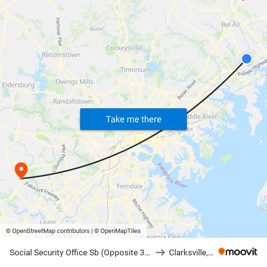 Social Security Office Sb (Opposite 3415 Box Hill S Corp Ctr Dr) to Clarksville, Maryland map