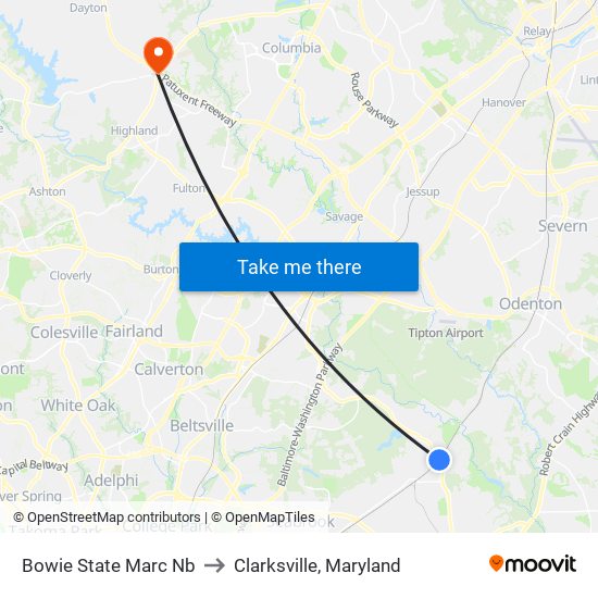 Bowie State Marc Nb to Clarksville, Maryland map