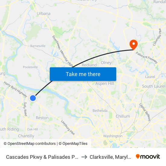 Cascades Pkwy & Palisades Pkwy to Clarksville, Maryland map