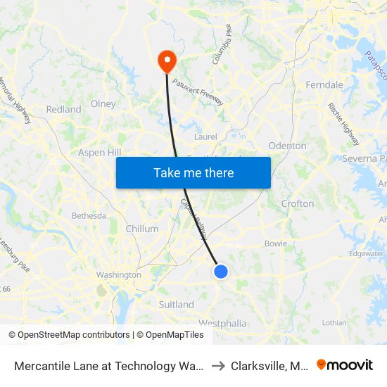 Mercantile Lane at Technology Way (Kaiser Side) to Clarksville, Maryland map
