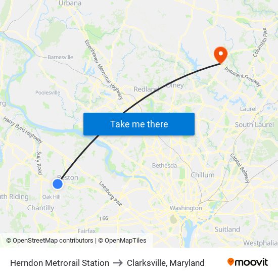 Herndon Metrorail Station to Clarksville, Maryland map