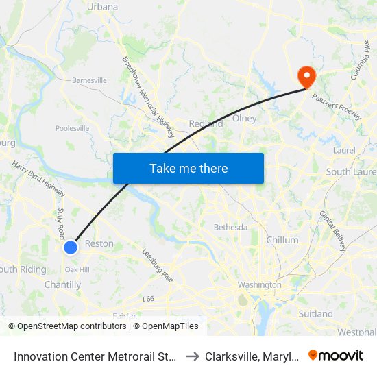 Innovation Center Metrorail Station to Clarksville, Maryland map