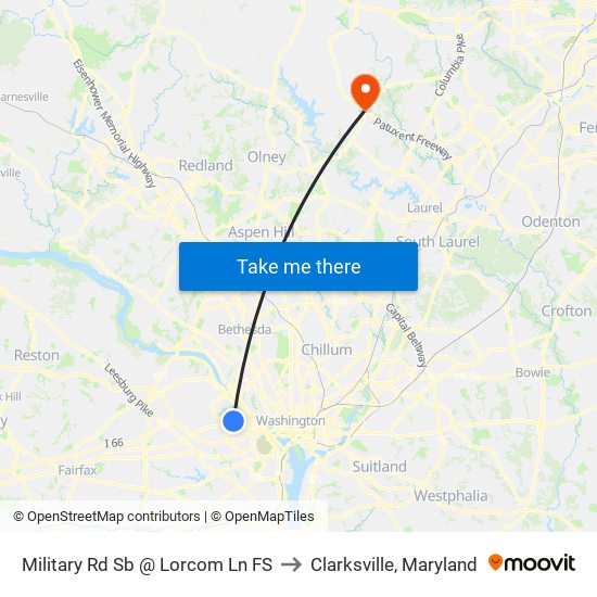 Military Rd Sb @ Lorcom Ln FS to Clarksville, Maryland map