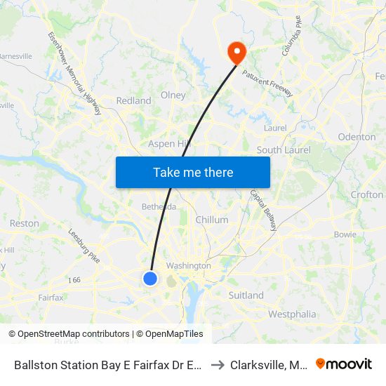 Ballston Station Bay E Fairfax Dr Eb @ N Stuart St to Clarksville, Maryland map