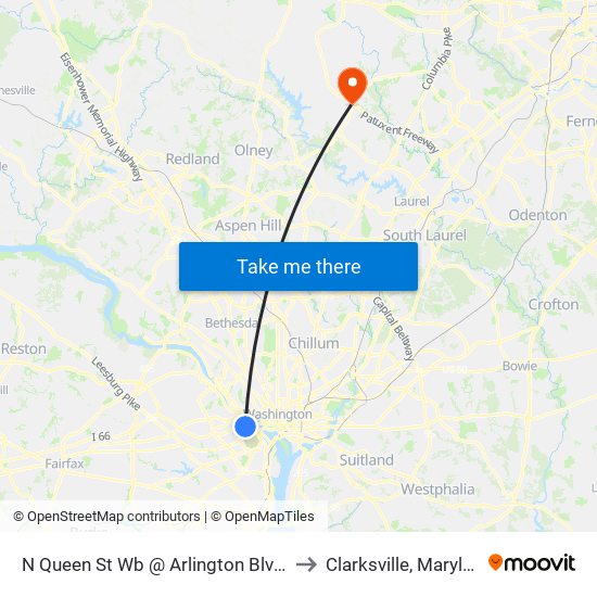 N Queen St Wb @ Arlington Blvd Ns to Clarksville, Maryland map