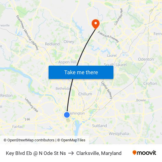 Key Blvd Eb @ N Ode St Ns to Clarksville, Maryland map