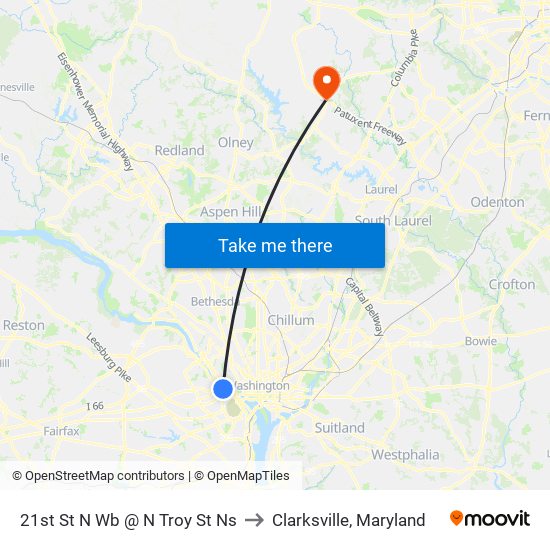 21st St N Wb @ N Troy St Ns to Clarksville, Maryland map