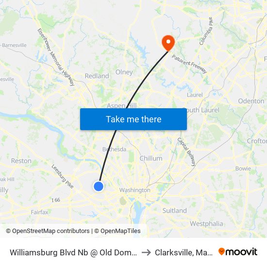 Williamsburg Blvd Nb @ Old Dominion Dr FS to Clarksville, Maryland map