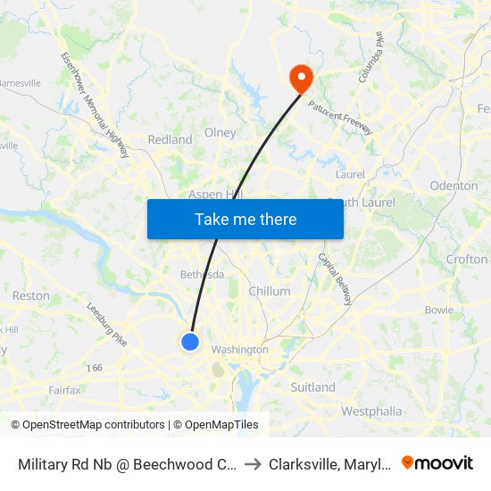 Military Rd Nb @ Beechwood Cir Ns to Clarksville, Maryland map