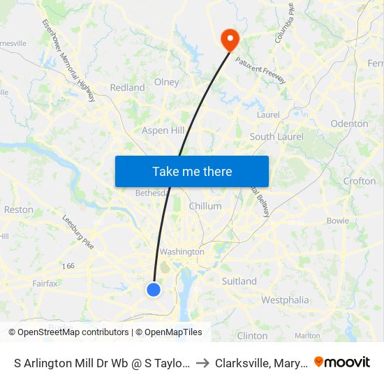 S Arlington Mill Dr Wb @ S Taylor St FS to Clarksville, Maryland map