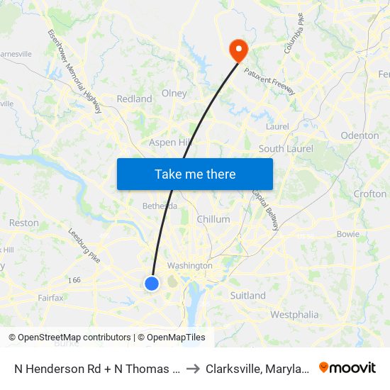 N Henderson Rd + N Thomas St to Clarksville, Maryland map