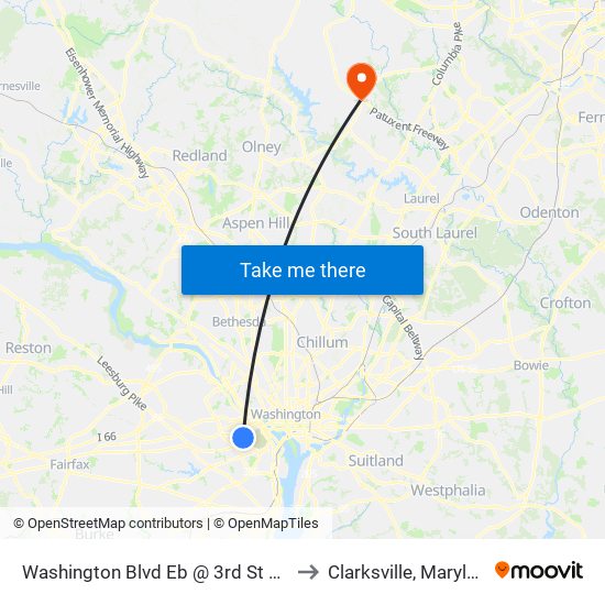 Washington Blvd Eb @ 3rd St N Ns to Clarksville, Maryland map