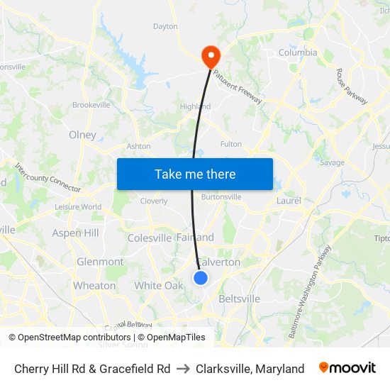 Cherry Hill Rd & Gracefield Rd to Clarksville, Maryland map