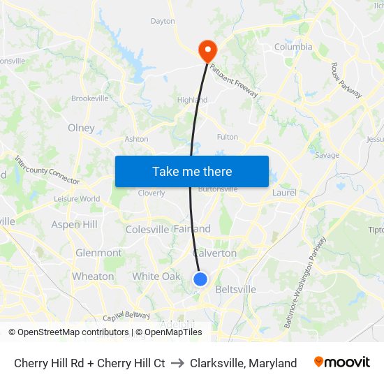 Cherry Hill Rd + Cherry Hill Ct to Clarksville, Maryland map