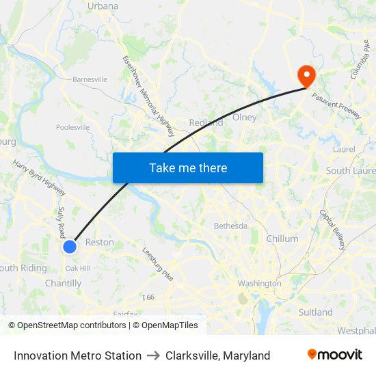 Innovation Metro Station to Clarksville, Maryland map