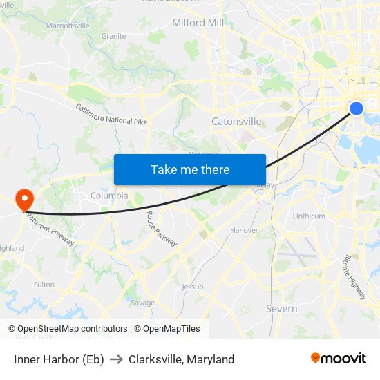 Inner Harbor (Eb) to Clarksville, Maryland map
