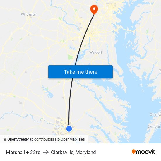 Marshall + 33rd to Clarksville, Maryland map