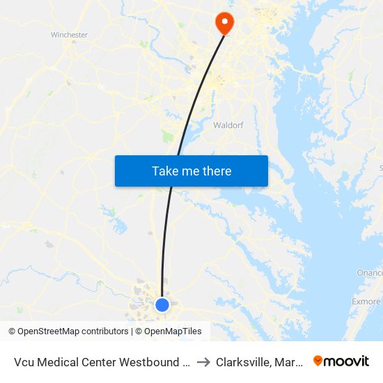 Vcu Medical Center Westbound Station to Clarksville, Maryland map