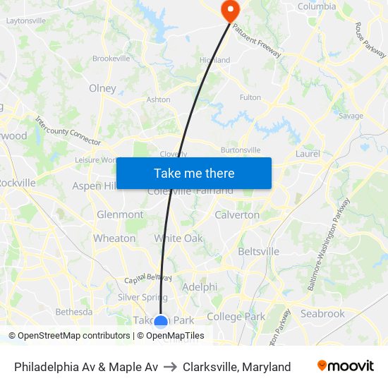 Philadelphia Av & Maple Av to Clarksville, Maryland map