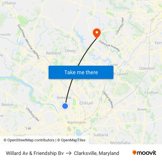 Willard Av & Friendship Bv to Clarksville, Maryland map