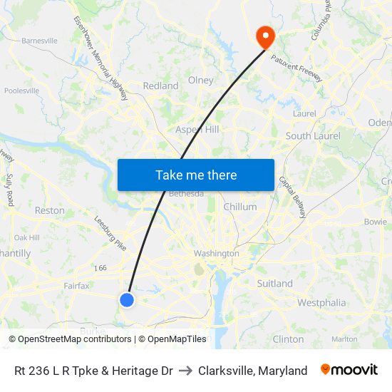 Rt 236 L R Tpke & Heritage Dr to Clarksville, Maryland map