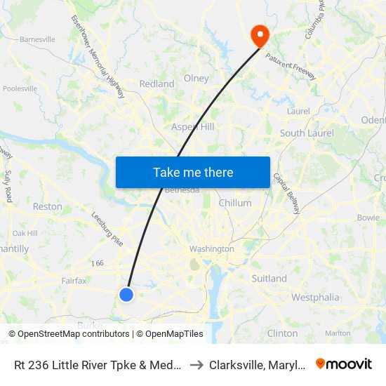 Rt 236 Little River Tpke & Medford to Clarksville, Maryland map