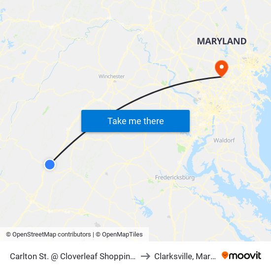 Carlton St. @ Cloverleaf Shopping Center to Clarksville, Maryland map