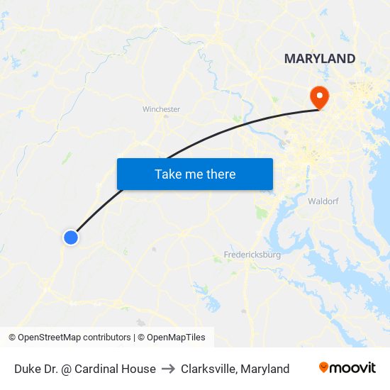 Duke Dr. @ Cardinal House to Clarksville, Maryland map