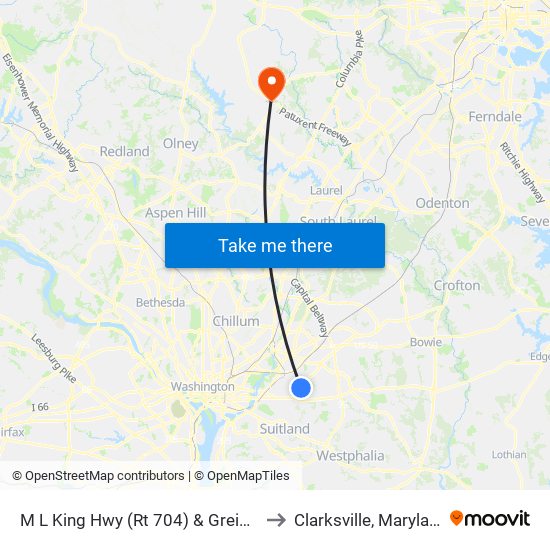 M L King Hwy (Rt 704) & Greig St to Clarksville, Maryland map