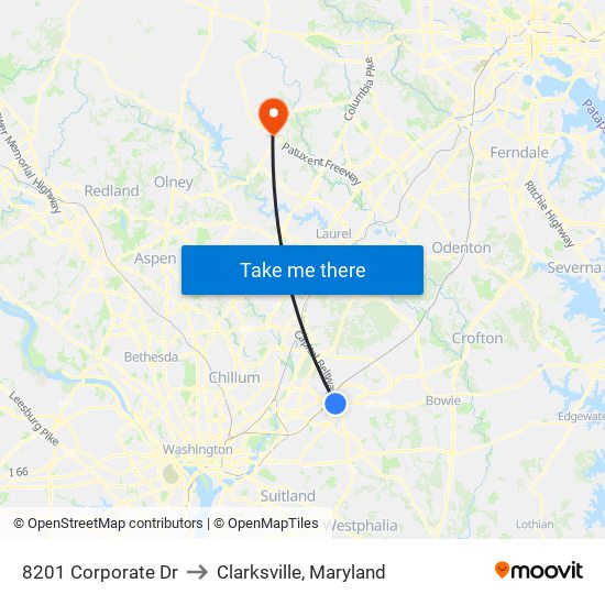 8201 Corporate Dr to Clarksville, Maryland map