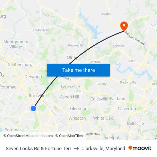 Seven Locks Rd & Fortune Terr to Clarksville, Maryland map