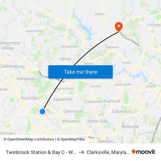 Twinbrook Station & Bay C - West to Clarksville, Maryland map