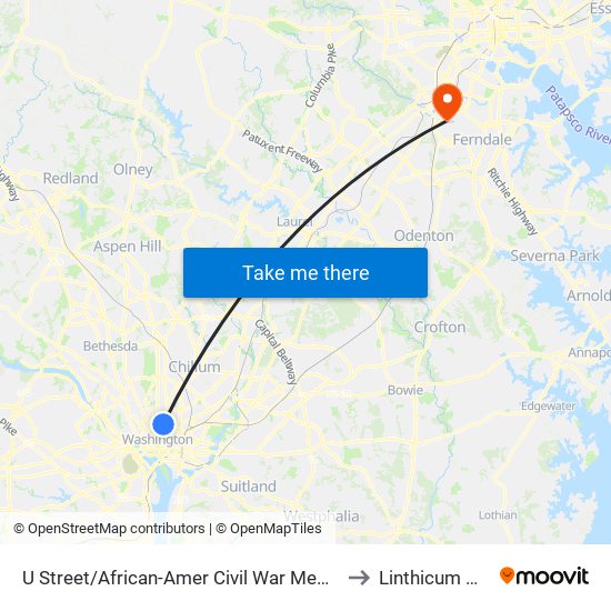 U Street/African-Amer Civil  War Memorial/ Cardozo to Linthicum Heights map