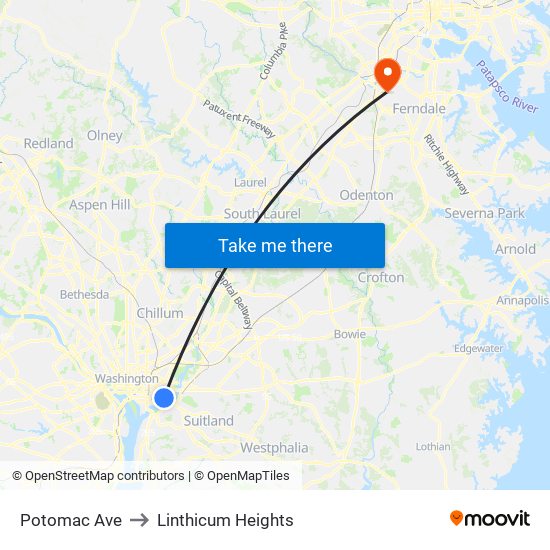 Potomac Ave to Linthicum Heights map