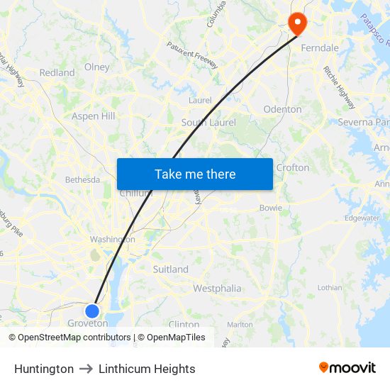 Huntington to Linthicum Heights map