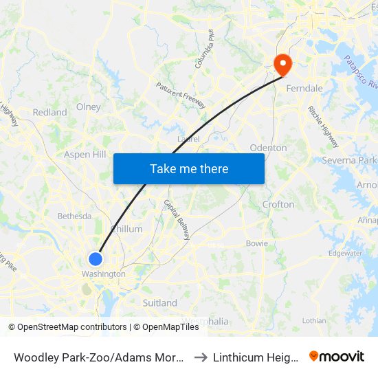 Woodley Park-Zoo/Adams  Morgan to Linthicum Heights map