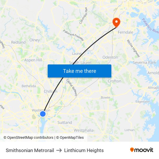 Smithsonian Metrorail to Linthicum Heights map