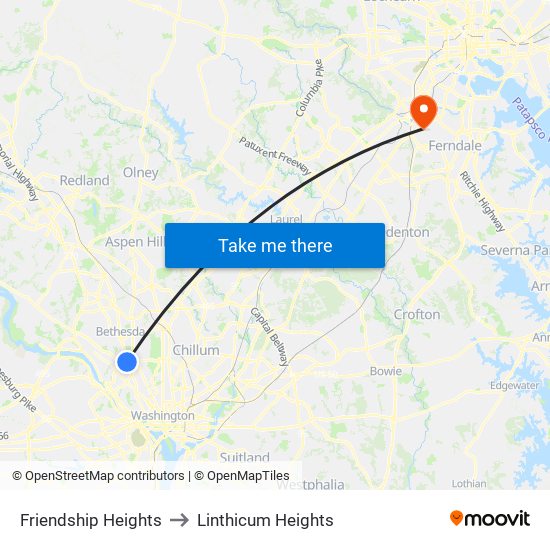 Friendship Heights to Linthicum Heights map