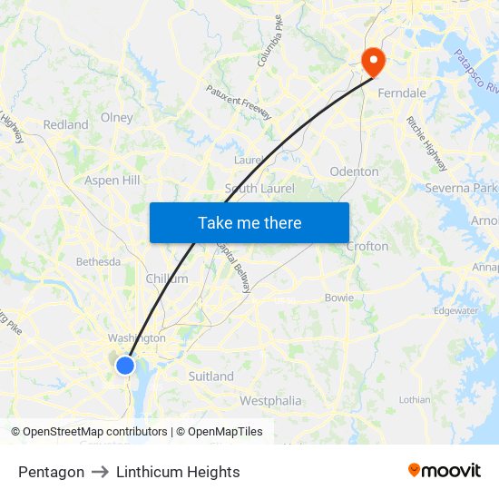 Pentagon to Linthicum Heights map