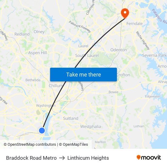 Braddock Road Metro to Linthicum Heights map